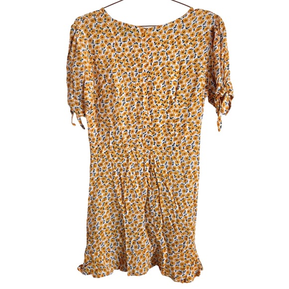 Faithfull The Brand Daphne Floral Print Dress Yellow White Tie Sleeve Size 6/M - Picture 4 of 9
